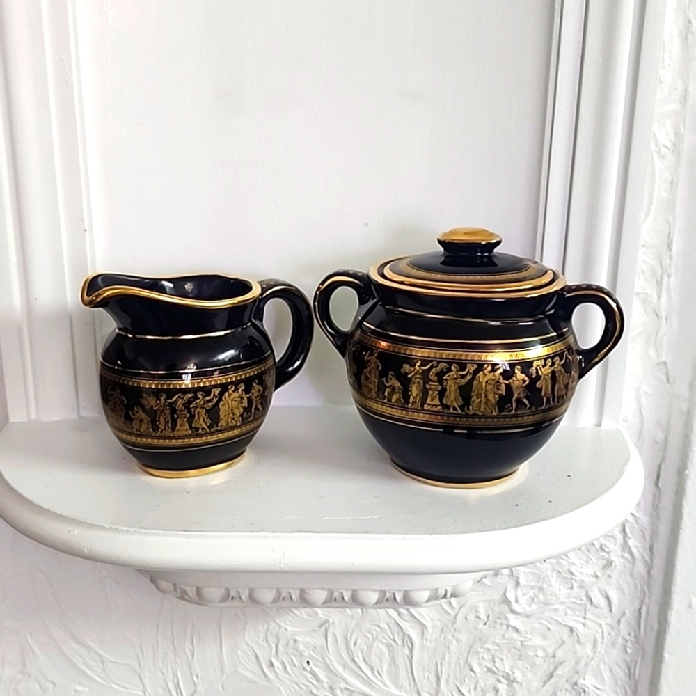 Spyropoulos creamer and sugar 24 k gold made in Greece.